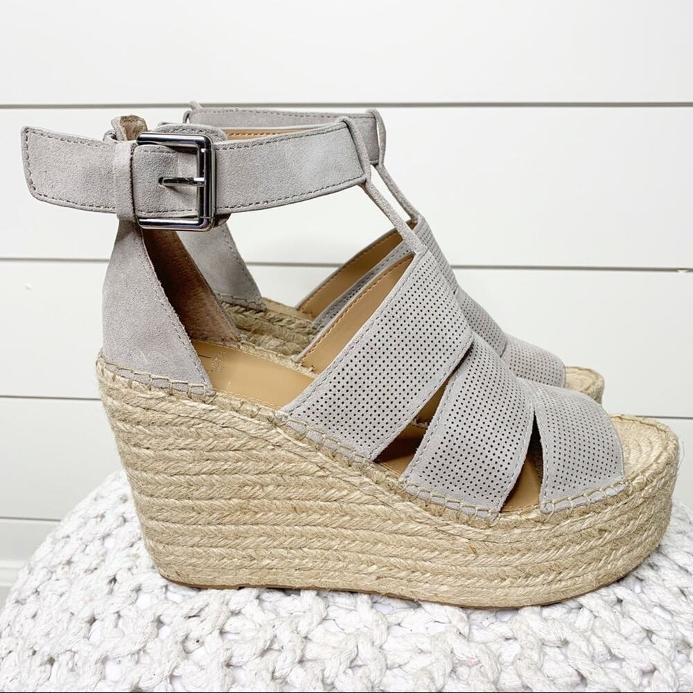 Marc Fisher Adore Strappy Suede Espadrille Platform Wedges Grey Size 9.5M